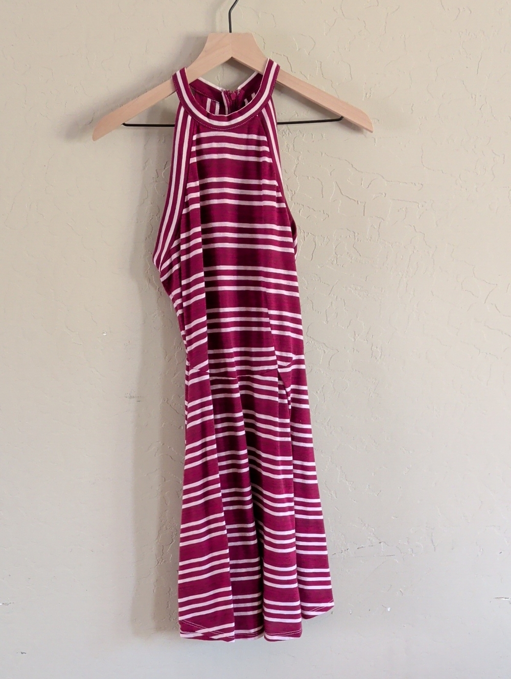 Striped Halter Midi Dress in Magenta and White